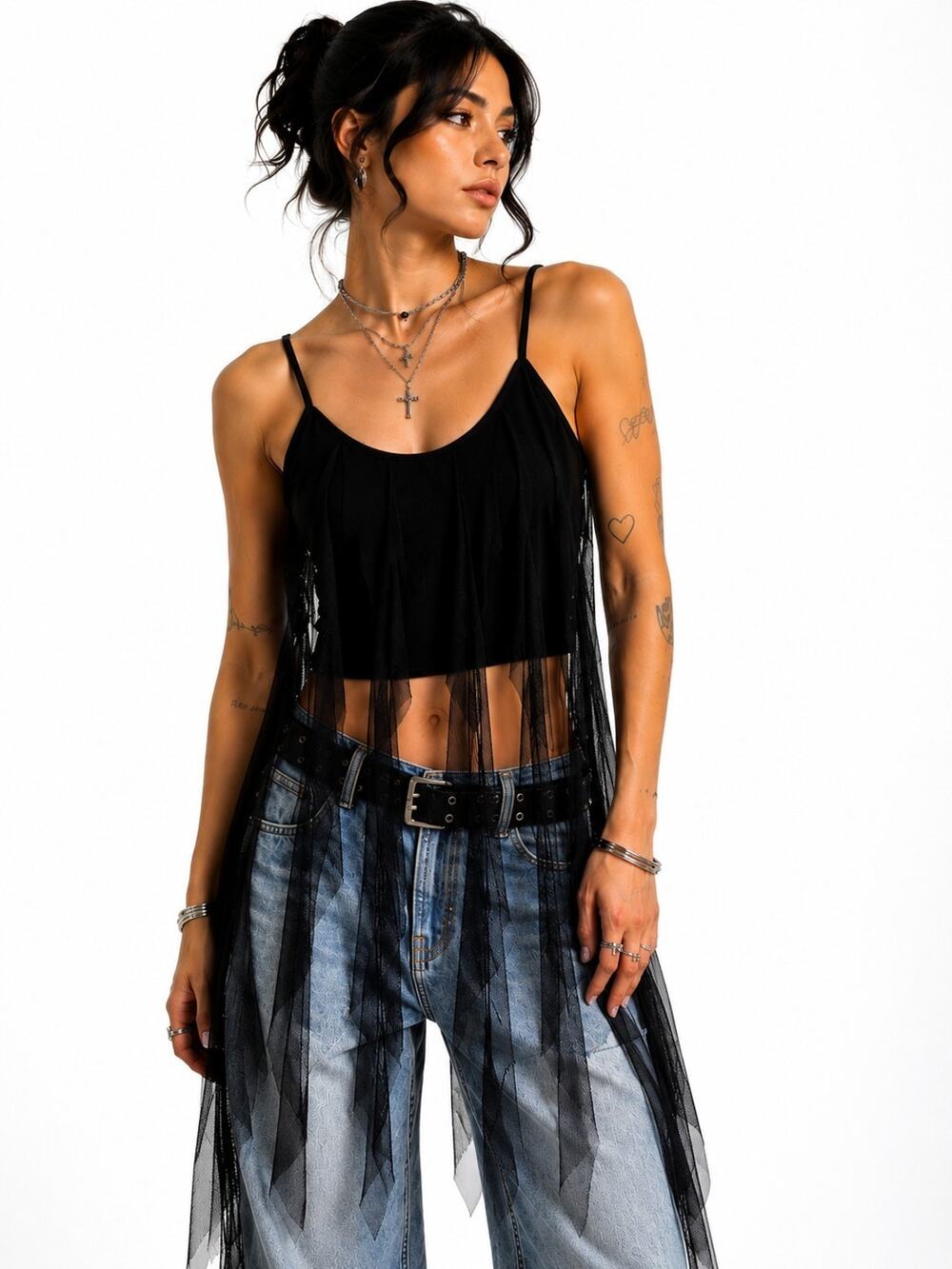 Y2k Black Waterfall Ruffle Top Whimsigoth Fairy Grunge Ethereal Romantic Witchy